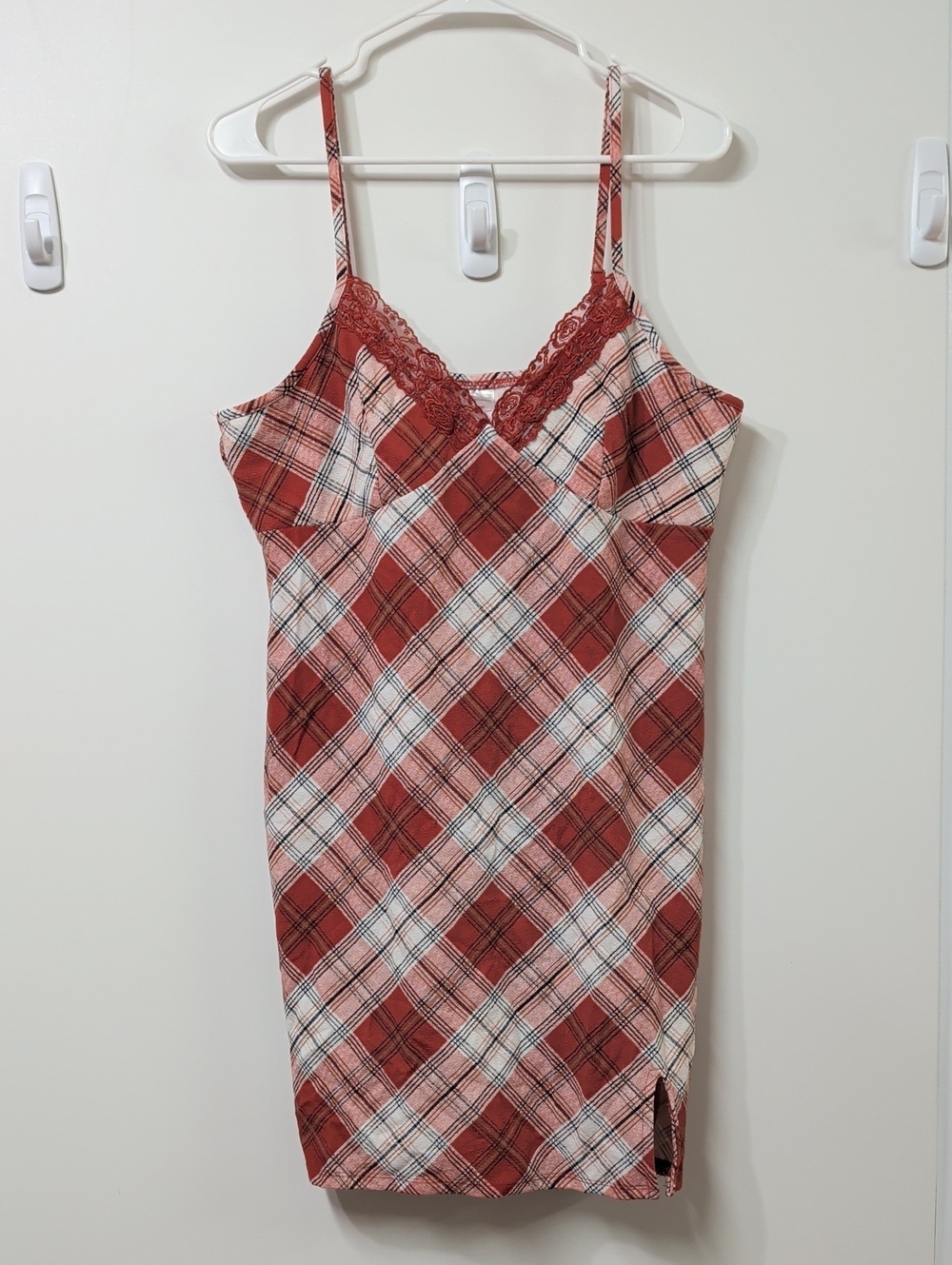 NWOT No Boundaries Orange Plaid Lace Trim Slip Dress Size XXL (19)